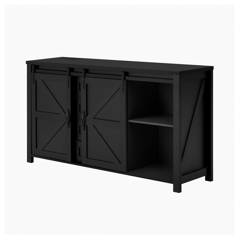 55.1-Inch Sideboard with Storage,Farmhouse Storage Cabinet with Sliding Barn Doors and 4 Drawers, Wood Buffet Table with Power Outlet