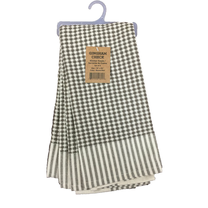 Cotton Stripe Waffle Kitchen Towel Linen Set, Brown/Natural