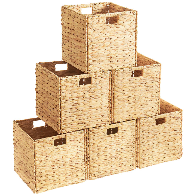 Cornetta Water Hyacinth Foldable Storage Wicker Bins Basket, 10.5" H x 10.5" W x 10.5" D