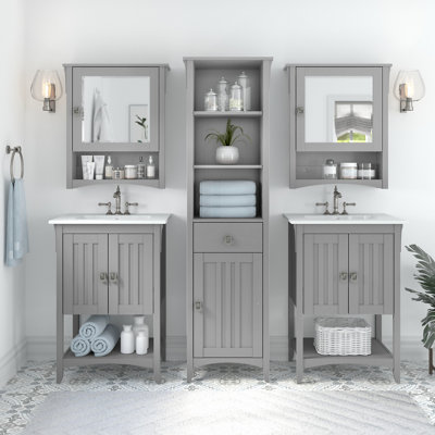 Keyunta Double Bathroom Vanity with Ceramic Top with Mirror