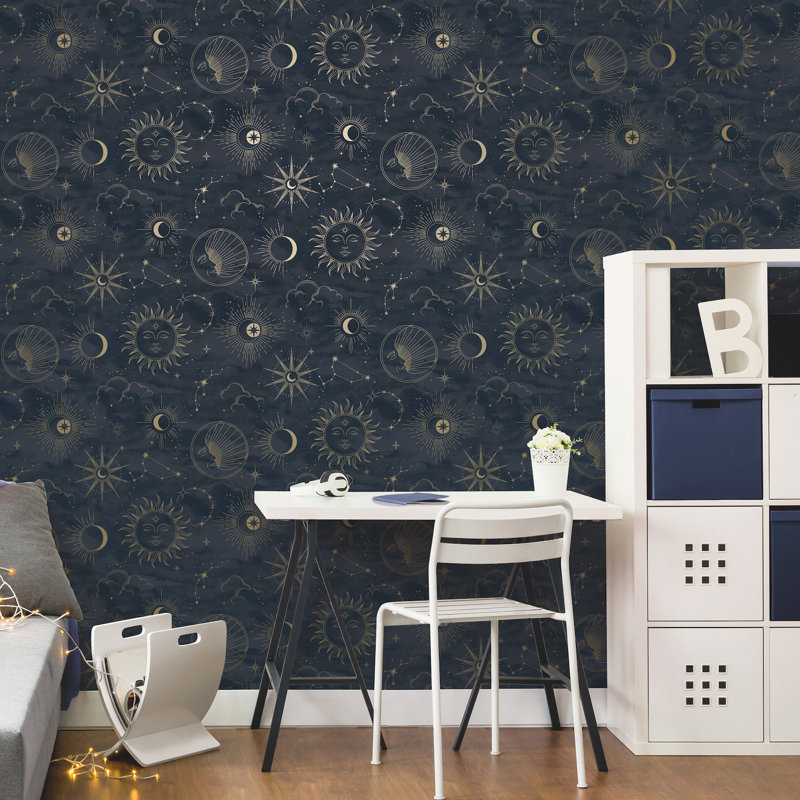 Mystic Navy Celestial Wallpaper, Blue