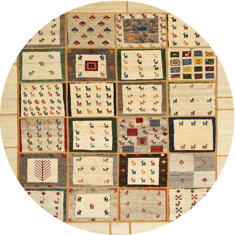 Tapis beige / doré / noir Hilde Southwestern, Rond 6 pi