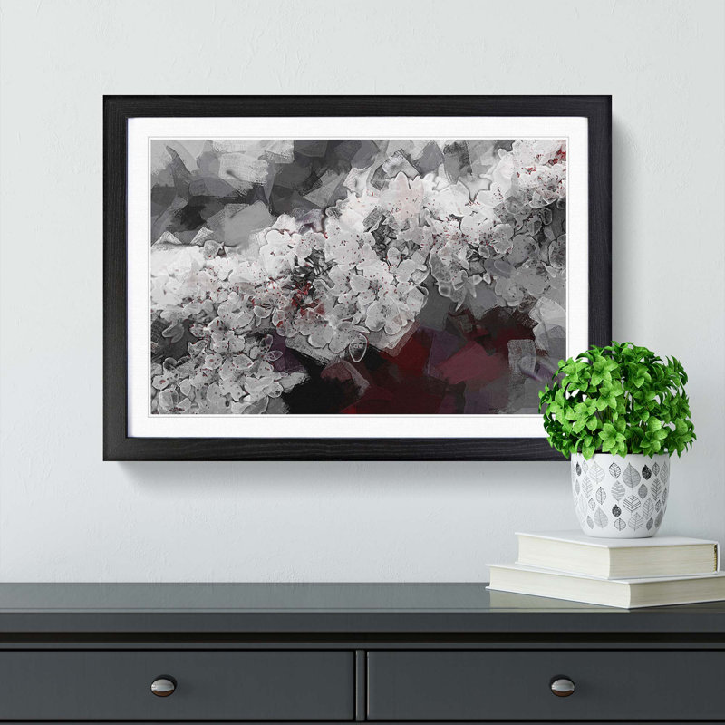 Winters Bloom Flowers in Abstract - Picture Frame Graphic Art Print, Black, 40cm H x 60cm W x 2cm D