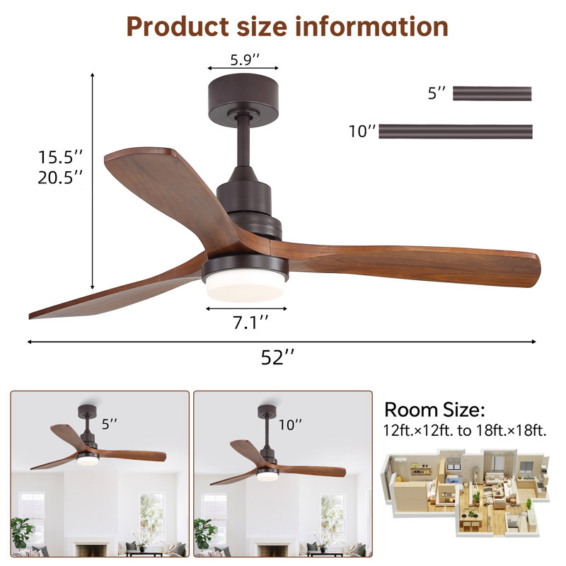 Ventilateur de plafond à DEL standard Kemp, Coffee Brown with Brown Blades