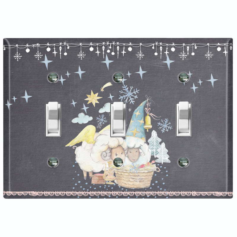 Plaque murale d'interrupteur à bascule 3 étoiles Sheep Couple Night Stars Snow