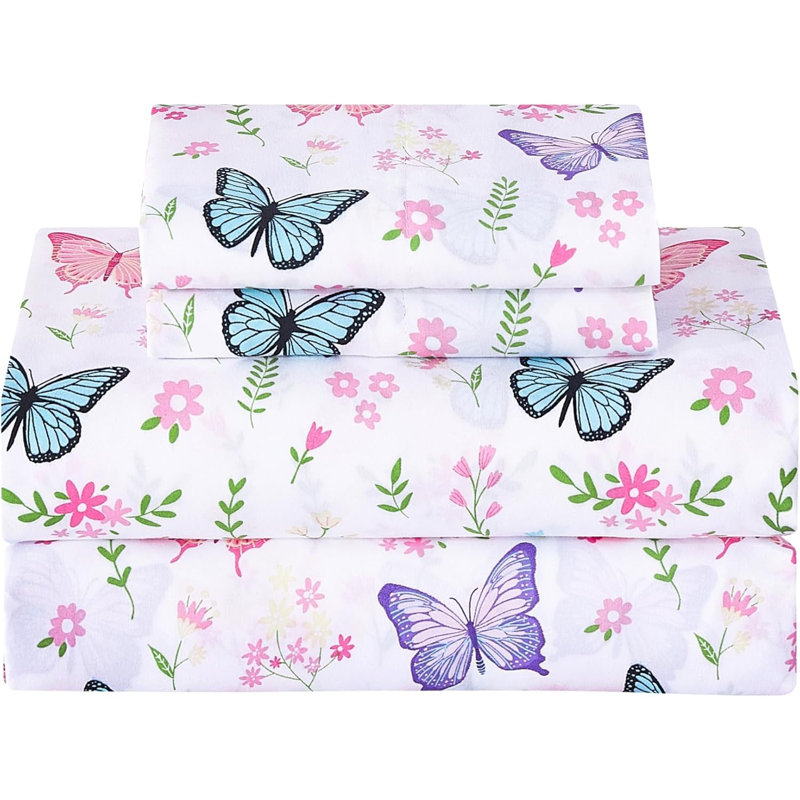 Ensemble de draps pour enfants Viviland, ensemble de draps pour lit simple 3 pièces, drap-housse en microfibre avec poche profonde de 15 pouces et sangles de coin, ensembles de draps et taies d'oreiller à imprimé floral doux et soyeux