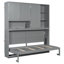 Lit escamotable mural simple avec placard, tiroirs et tablettes, gris