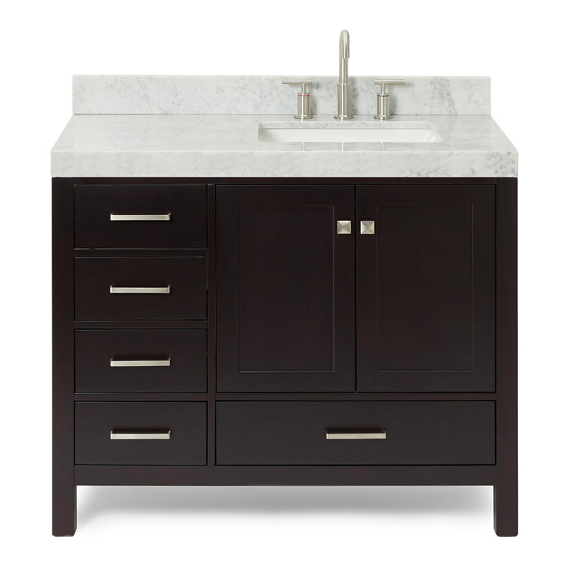 Meuble-lavabo simple 42 po avec comptoir Cambridge, Espresso / nickel brossé, Right, Rectangular