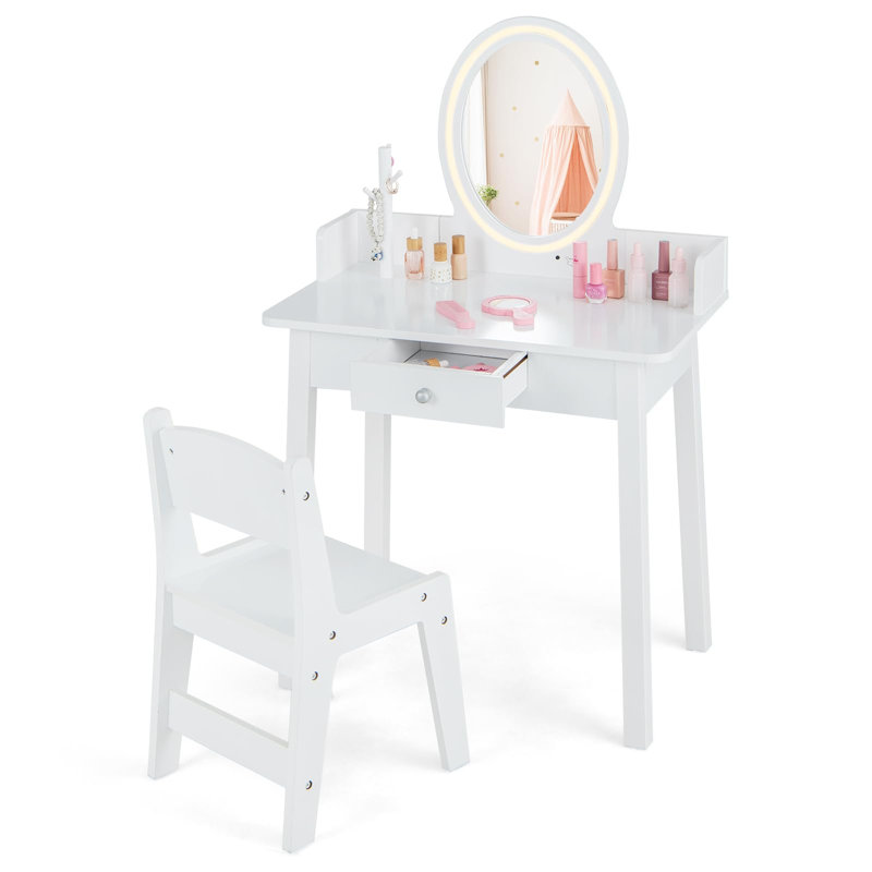 Dressing Table with Mirror, White