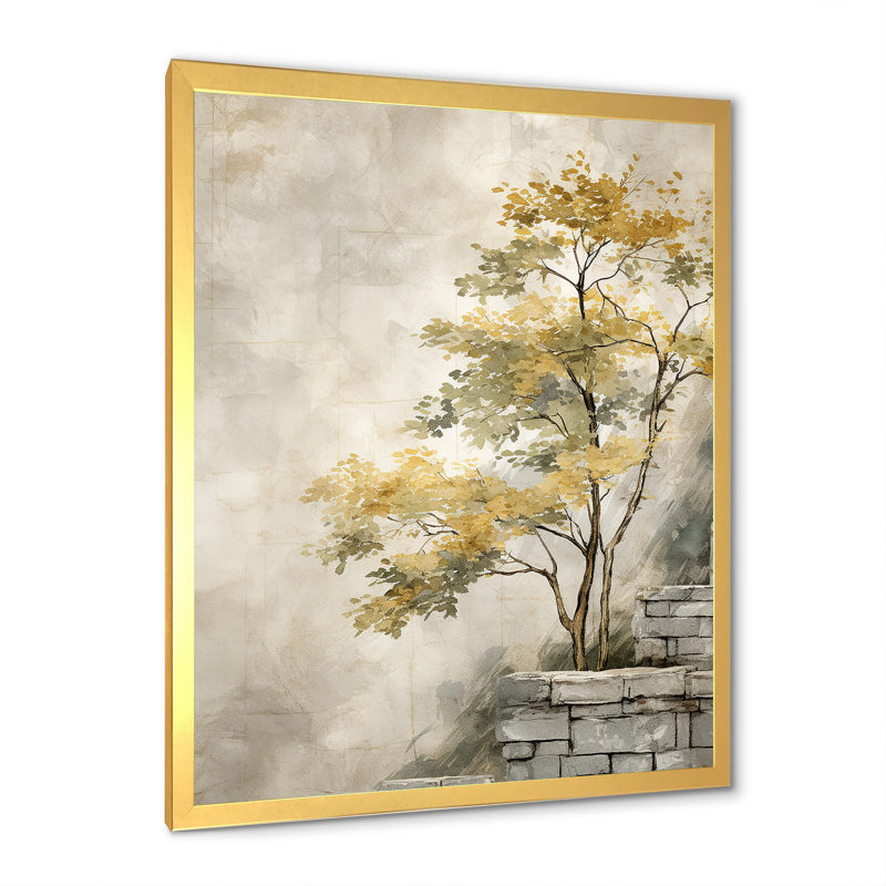 Rustic Sycamore Tree Charm - Art mural sycomore, H 44 po x l 34 po x P 1,5 po, Cadre doré simple