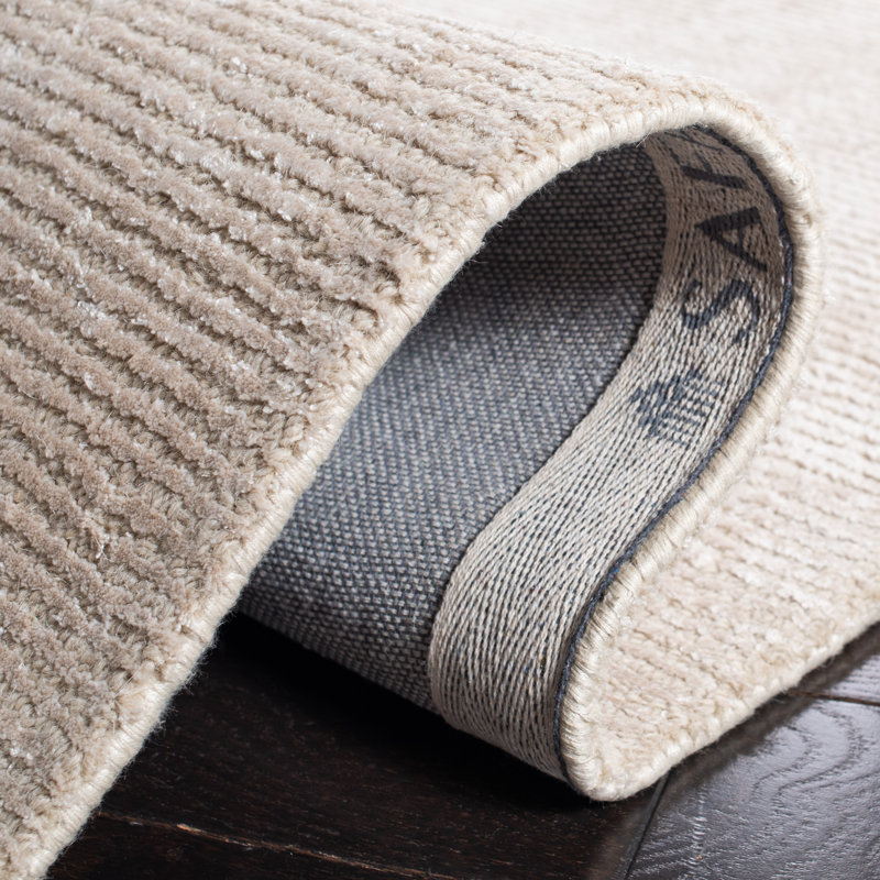Lutalo Hand Tufted Viscose/Wool Pile Solid Color Rug in Beige, Square 4'