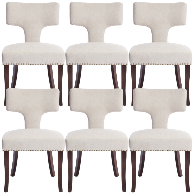 Mid Century Upholstered Dining Chairs Side Chairs Farmhouse Linen Dining Chair With Solid Wood Legs, Beige