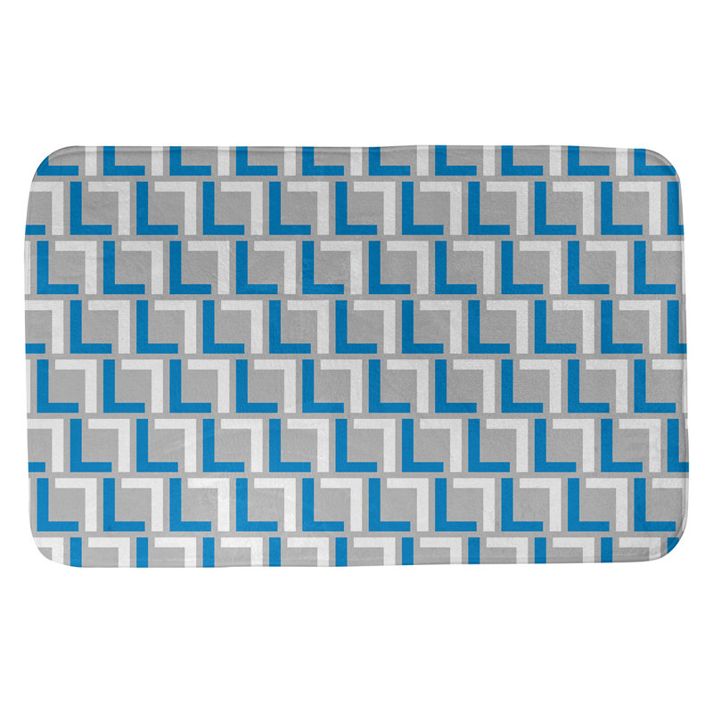 Tapis pour salle de bain Baltimore, l 17 po x L 24 po, Argent / bleu Carolina / blanc