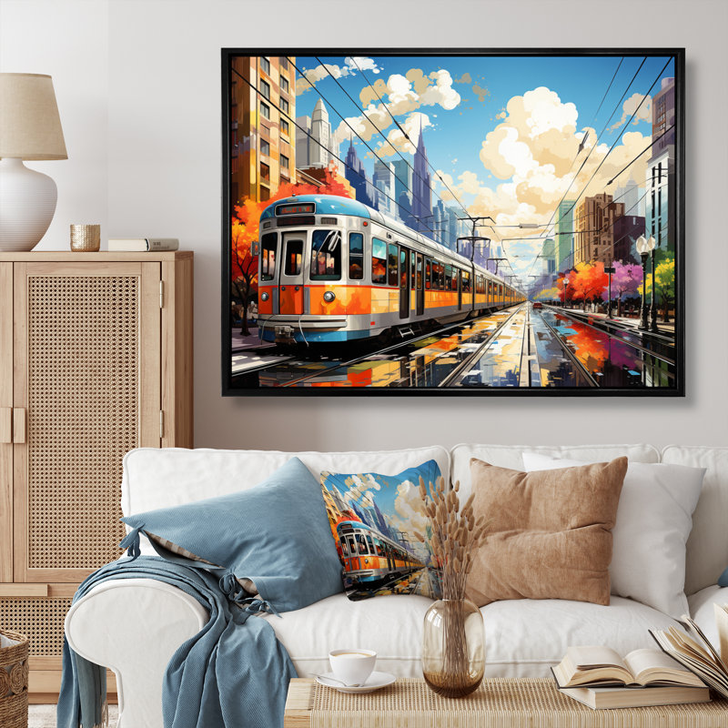 «City Cleveland Popart», reproduction sur toile, Cadre flottant noir, H 24 po x l 32 po x P 1 po