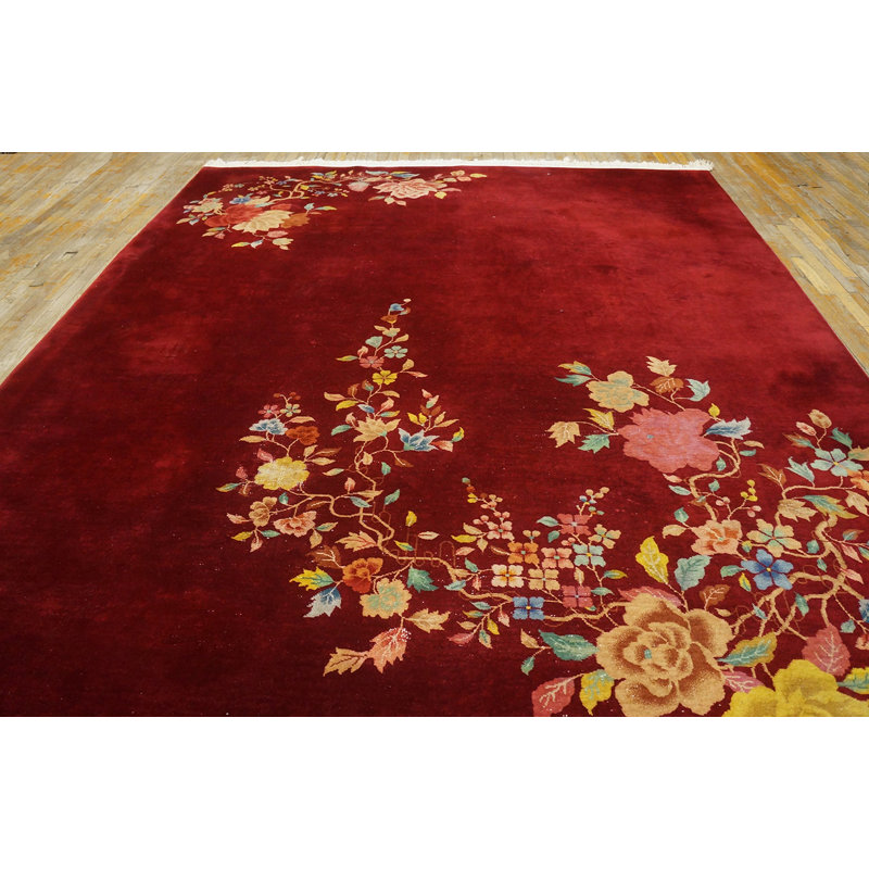 Floral Antique Reddish Bronze Color Chinese Art Deco Rug