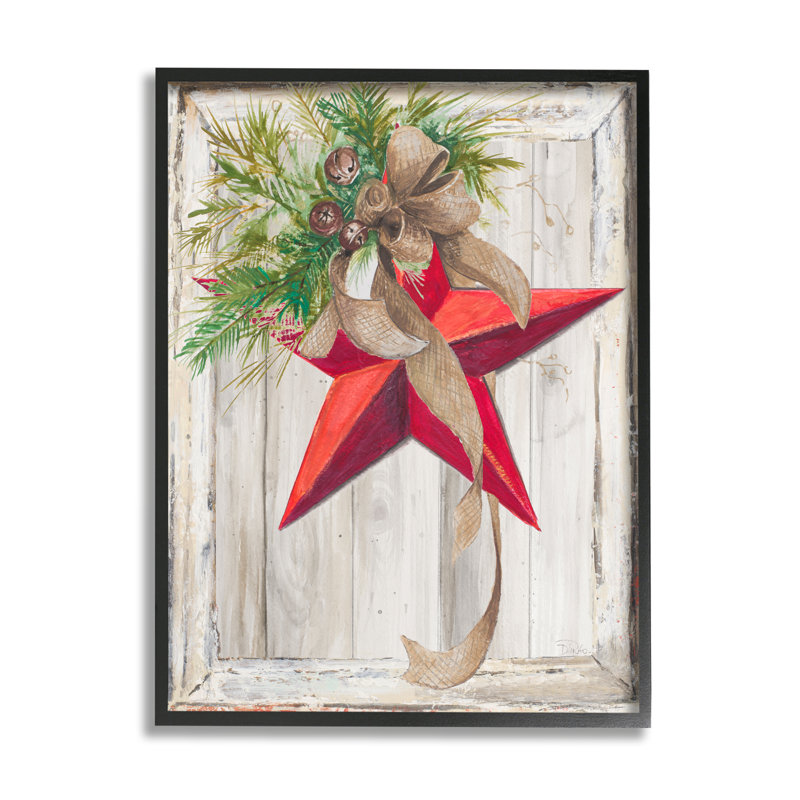 «Rustic Winter Red Star Barn Wood» par Patricia Pinto - reproduction d'art, H 20 po x l 16 po x P 1,5 po