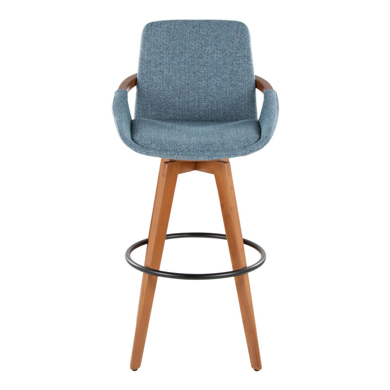 Tabouret de bar pivotant de style Mid-Century avec structure en bambou et revêtement en tissu, Blue