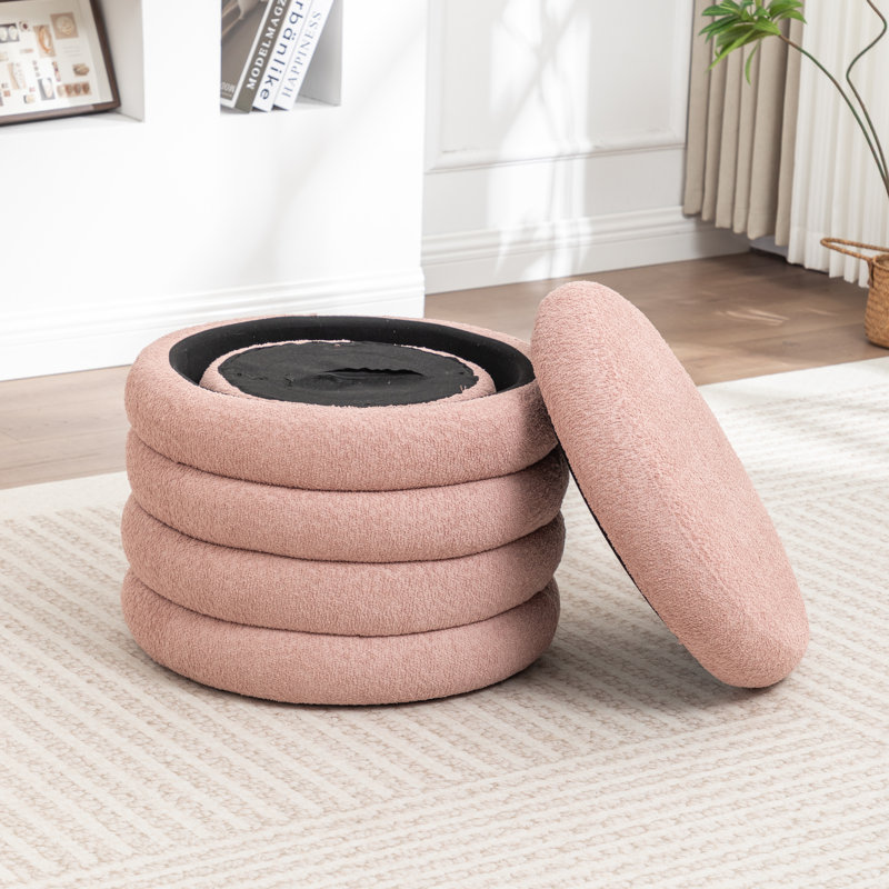 Ashyiah 23.5'' Wide Storage Ottoman With Small Stool, Pink