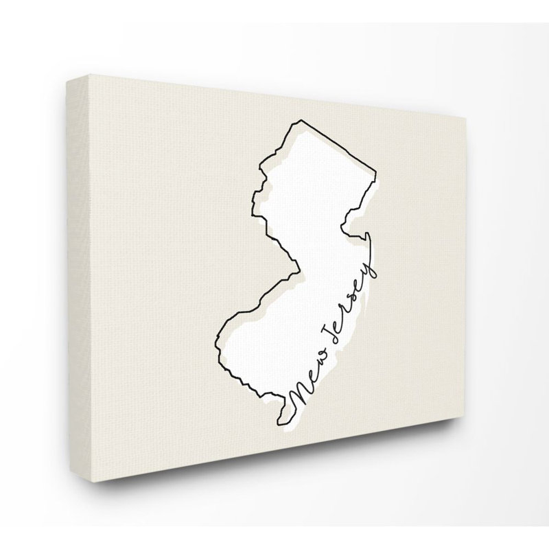 «New Jersey Home State Map Neutral Design», impression sur toile, H 36 po x l 48 po, Toile tendue