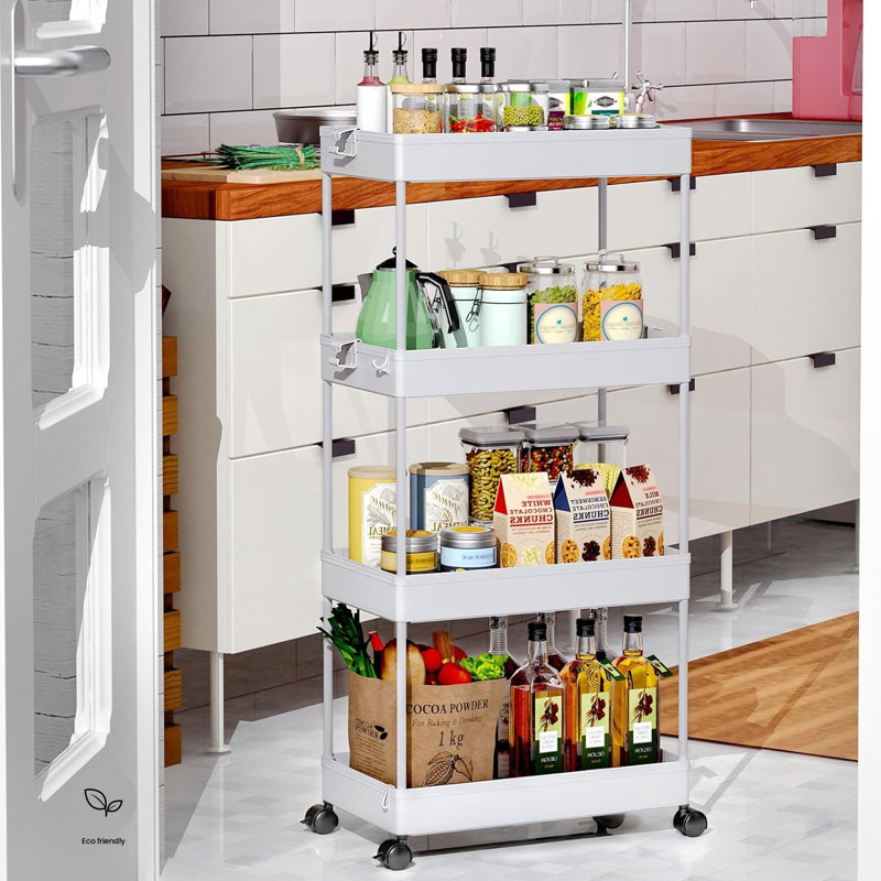 Rolling Storage Cart, Grey, 33.5" H x 8.66" W x 15.75" D