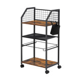 Rolling File Cart With Hanging File Folder, Wooden And Metal Mesh Design, Lockable Wheels, Brown