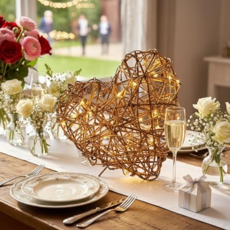 2 pièces 8 pouces en osier artificiel décorations de cœur de table rustique centres de table en rotin cœur pour le mariage fête des mères décoration de table artisanat