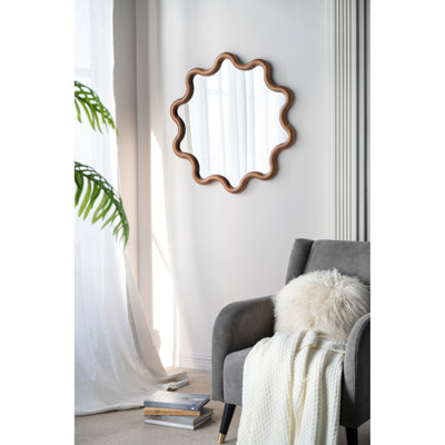 Miroir mural 31 po x 30 po avec cadre en bois distinctif, faisant briller le salon, la chambre à coucher et le vestibule 29,26 po 31,05 po
