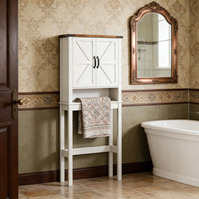 Armoire de rangement au-dessus de la toilette avec 2 portes de grange et une tablette ouverte, organisateur de salle de bain de style campagnard, armoire de toilette étroite au-dessus de l'espace pour les essentiels de salle de bain