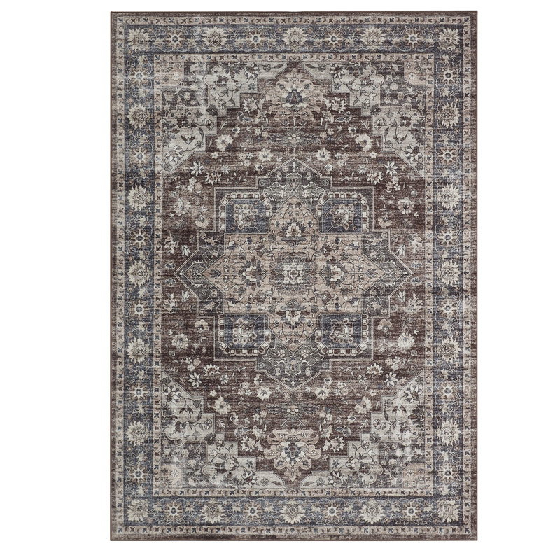 Machine Washable Rug with Rubber Backing Non-Slip Carpet for Living Room, Bedroom, Dining Room, Office, Playroom, Nursery