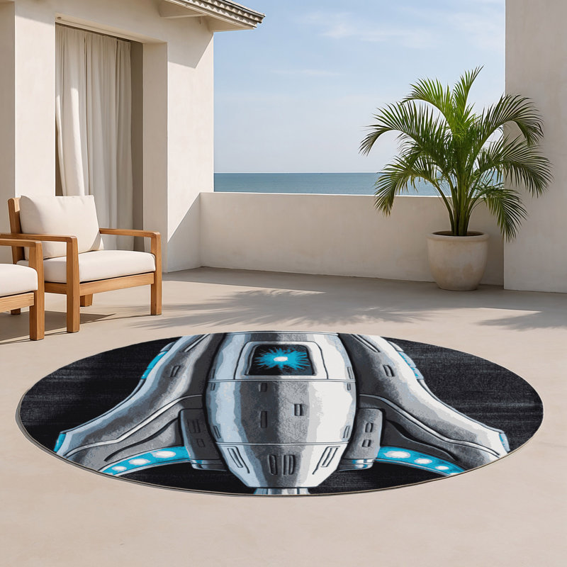 Tapis intérieur et extérieur gris Transport, Rond 5 pi