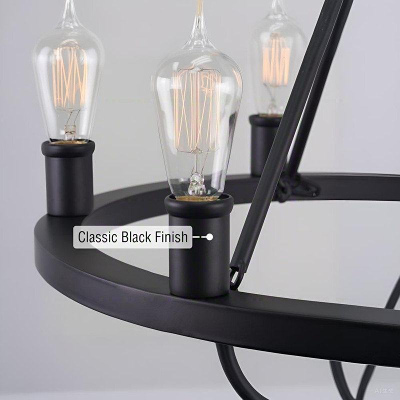 Grand lustre rustique en forme de roue de chariot 36 pouces 36 lumières, îlot de cuisine rond, accents noirs texturés + finition bois de chêne chaud