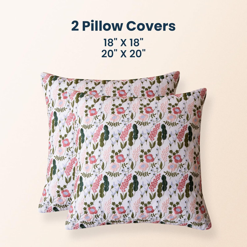 SLEEP ZONE Throw Pillow Covers 18x18, Embroidered Decorative Pillows for Bed, Spring Pillow Covers Modern Farmhouse Home Decor for Sofa Living Room Couch Bed ﻿