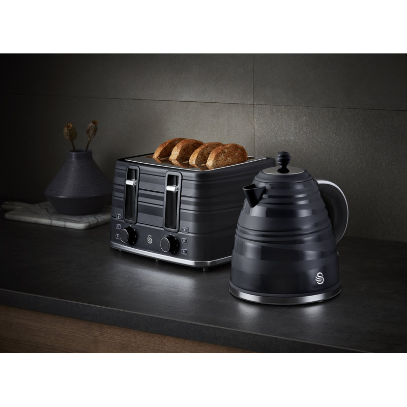Swan 4-Slice Symphony Toaster, Defrost, Cancel and Reheat Functions, Independent Browning Controls,, Black