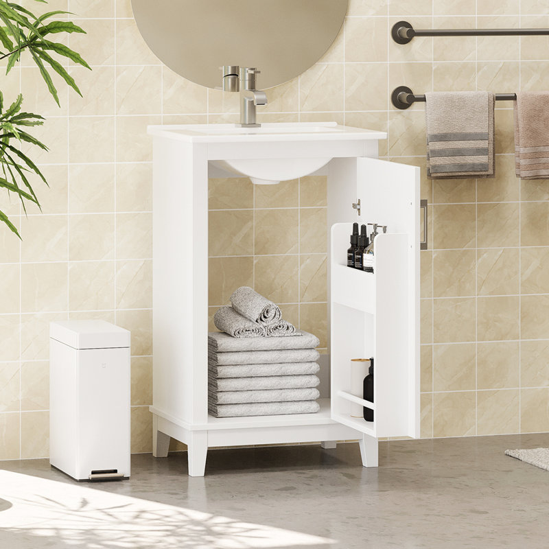 Petit meuble-lavabo moderne de 20 pouces avec lavabo en céramique, Blanc