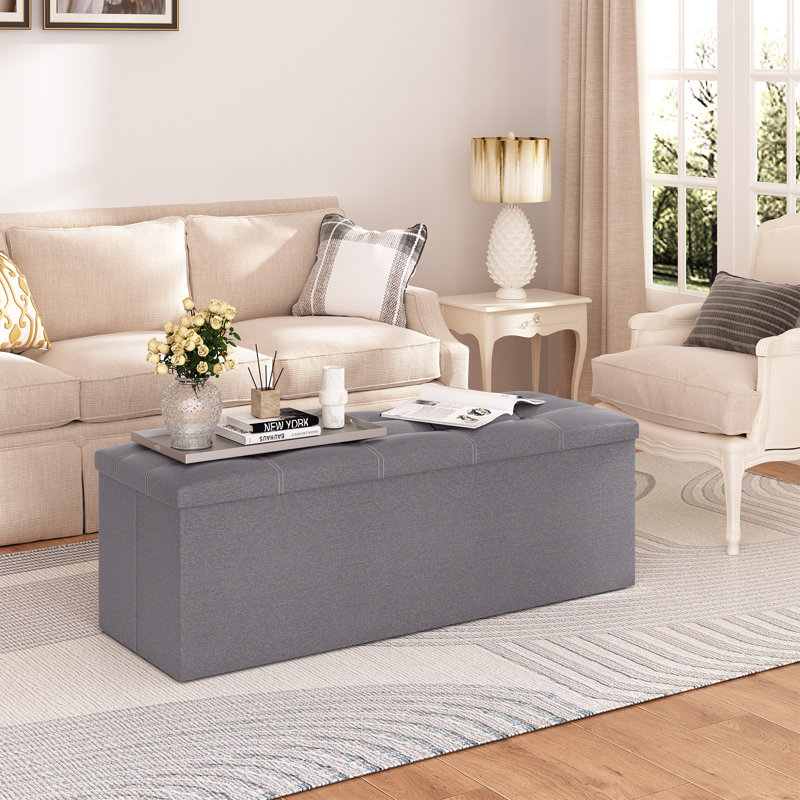 Upholstered Storage Bench Linen Bedroom Bench, Light Gray, 15'' H X 43'' W X 15'' D