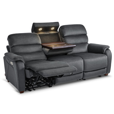 Power Reclining Sofa with Drop Down Table, Touch light, 3-Seat Recliner Couch with Adjustable Headrest
