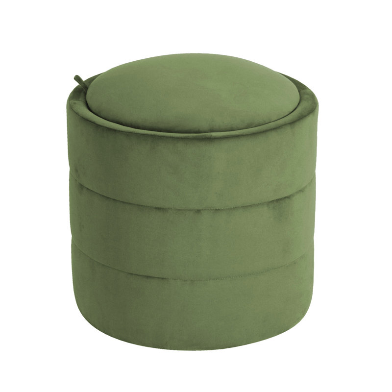 Nachita Upholstered Storage Round Ottoman, Forest Green Velvet
