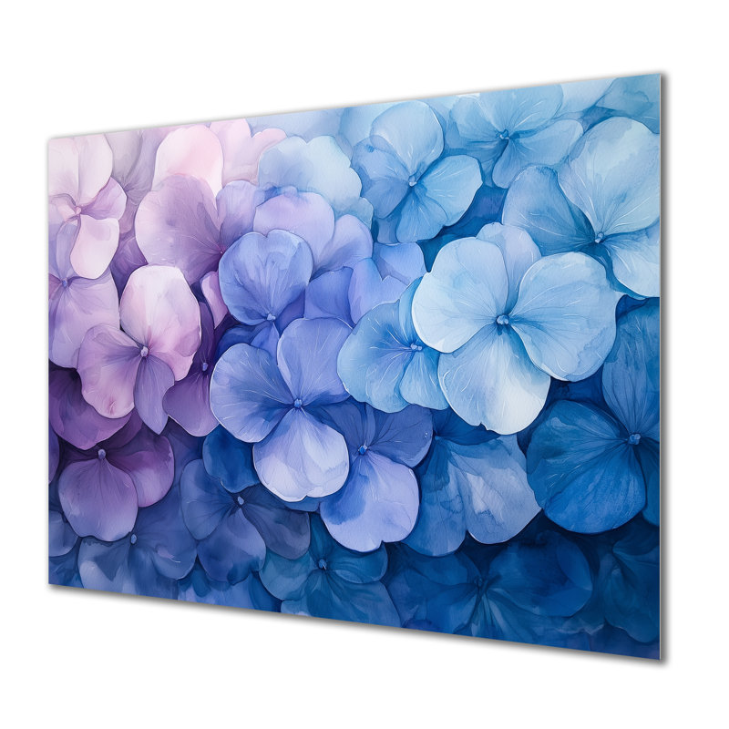 Hortensia à l'aquarelle, encre mauve I - décoration murale en métal Hydrangea, H 12 po x l 20 po