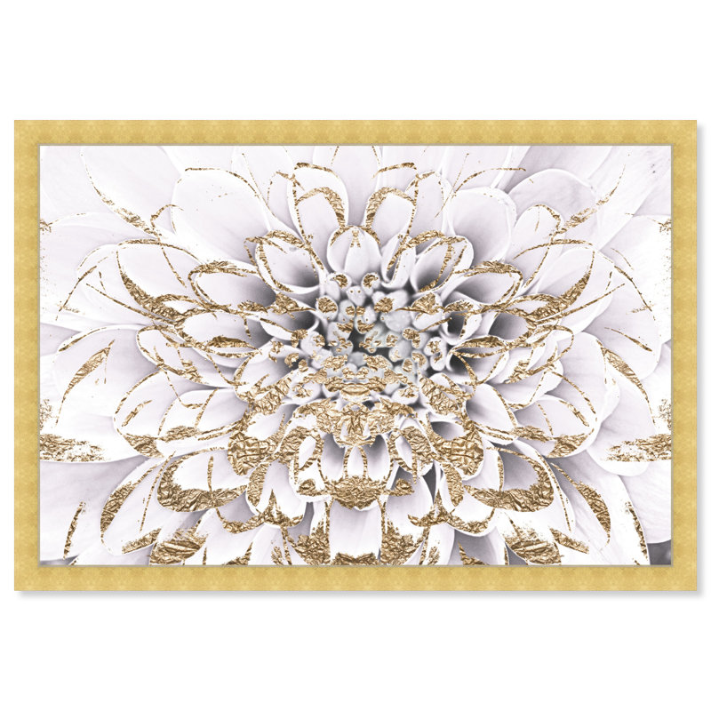 Floralia Blanc - Cadre traditionnel sur papier pour chambre à coucher, H 26 po x l 38 po, Cadre doré
