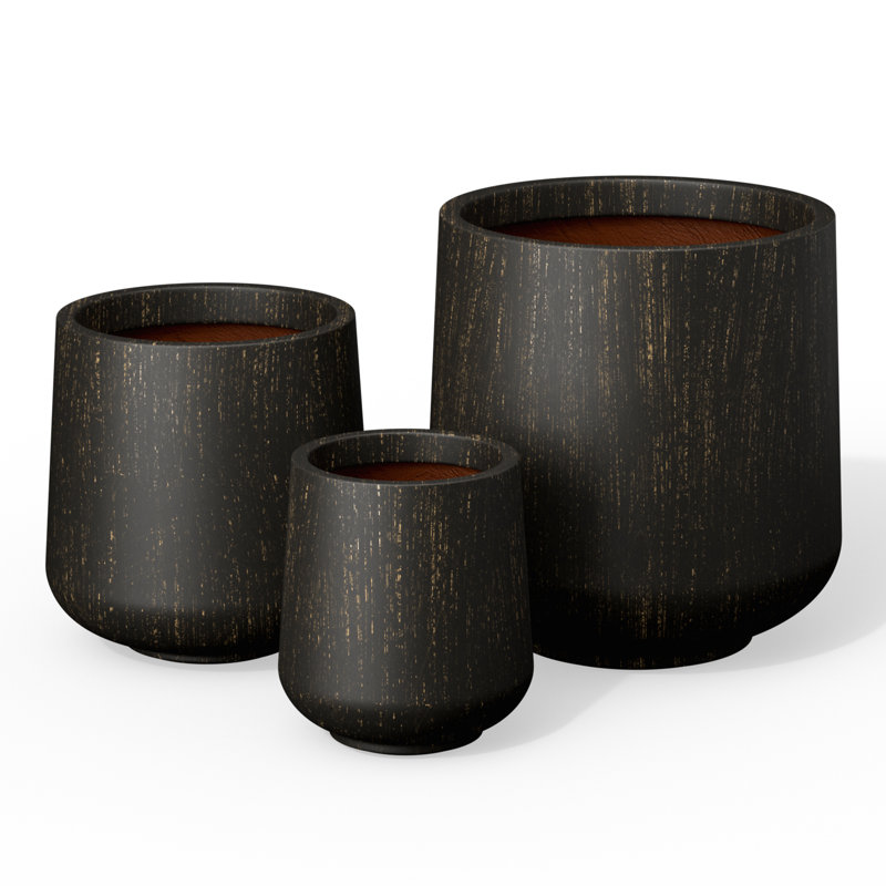 Brennus 3-Piece Cement Pot Planter Set, Bronzed Black (Upgraded Interior)