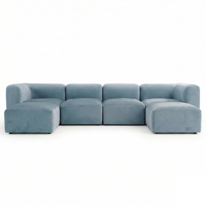 Canapé modulaire surdimensionné en U de 129 po avec deux repose-pieds, Velours bleu