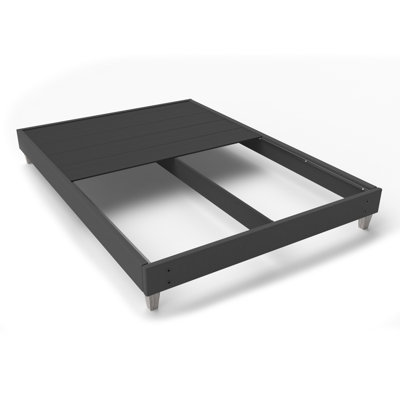 Base de lit simple TG à installation rapide, revêtement en tissu, revêtement gris foncé, sans outils, pieds en faux bois moderne de 6 po, assemblage facile, pieds
