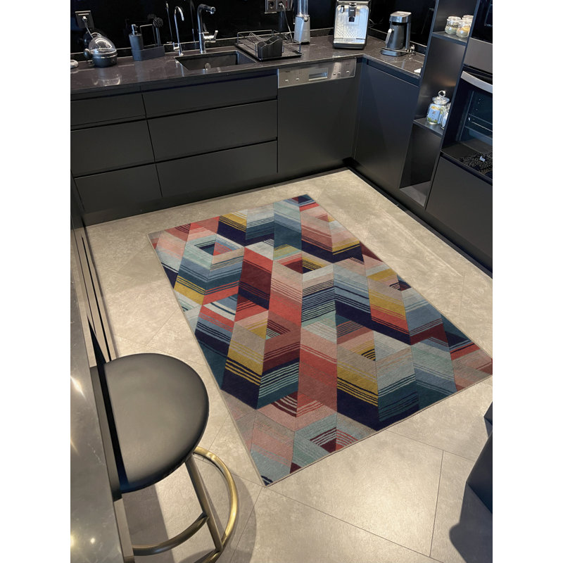 Tapis décoratif moderne multicolore à motifs géométriques aux tons clairs, Rectangle 3 pi 3 po x 6 pi 6 po
