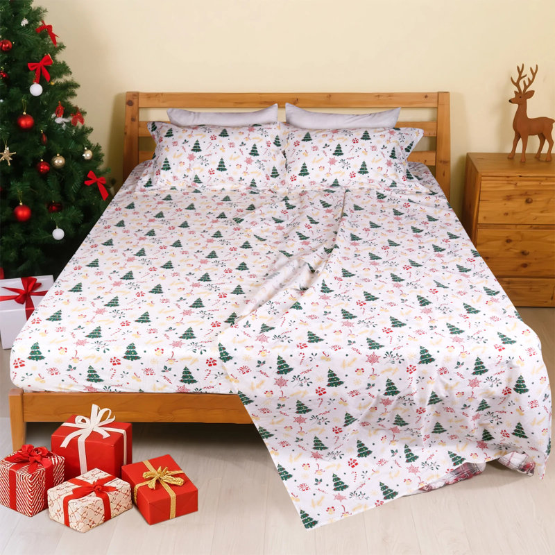 Ensemble de draps de Noël pour lit simple de grand lit 3 pièces Kingrest, Ensemble de draps pour lit simple + 1 taie d'oreil