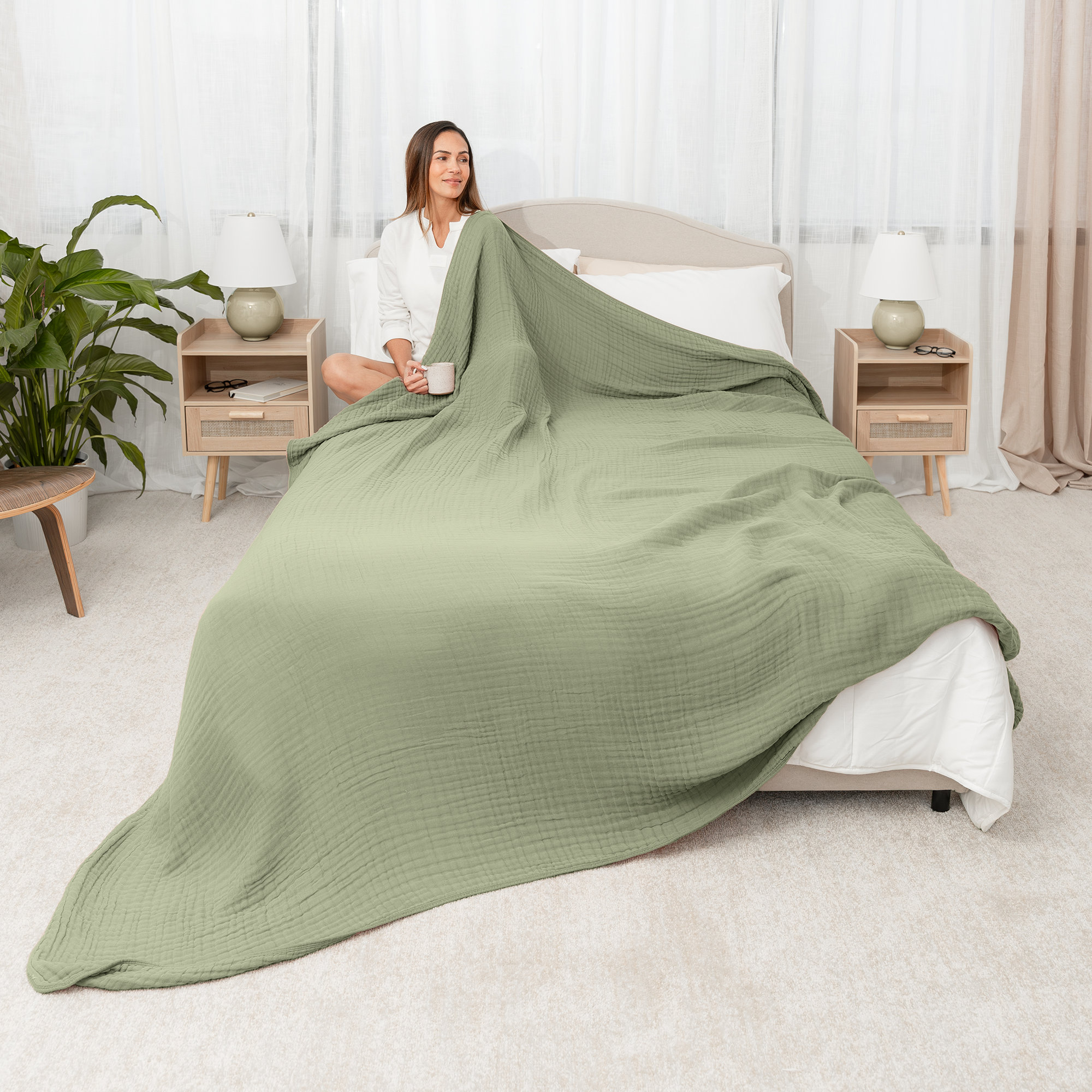 Karlina Muslin Blanket, Sage, King