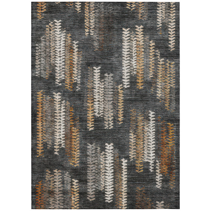 Machine Washable Indoor/Outdoor Chantille ACN2892 Striped Rug, Charcoal, 10' x 14'