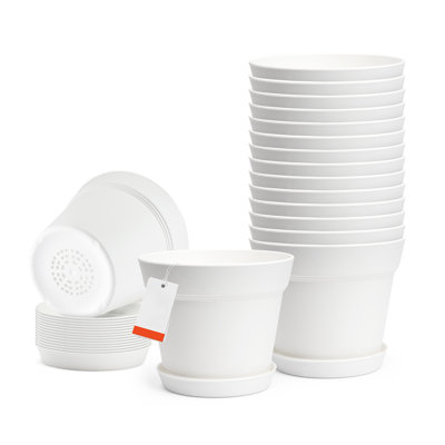 6 in Durable Plastic Planter Pots with Drainage Holes & Saucers
