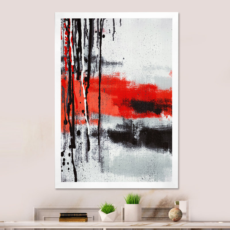 Grunge rouge et noir à la dérive - Peinture, H 32 po x l 16 po x P 1 po, Cadre photo blanc