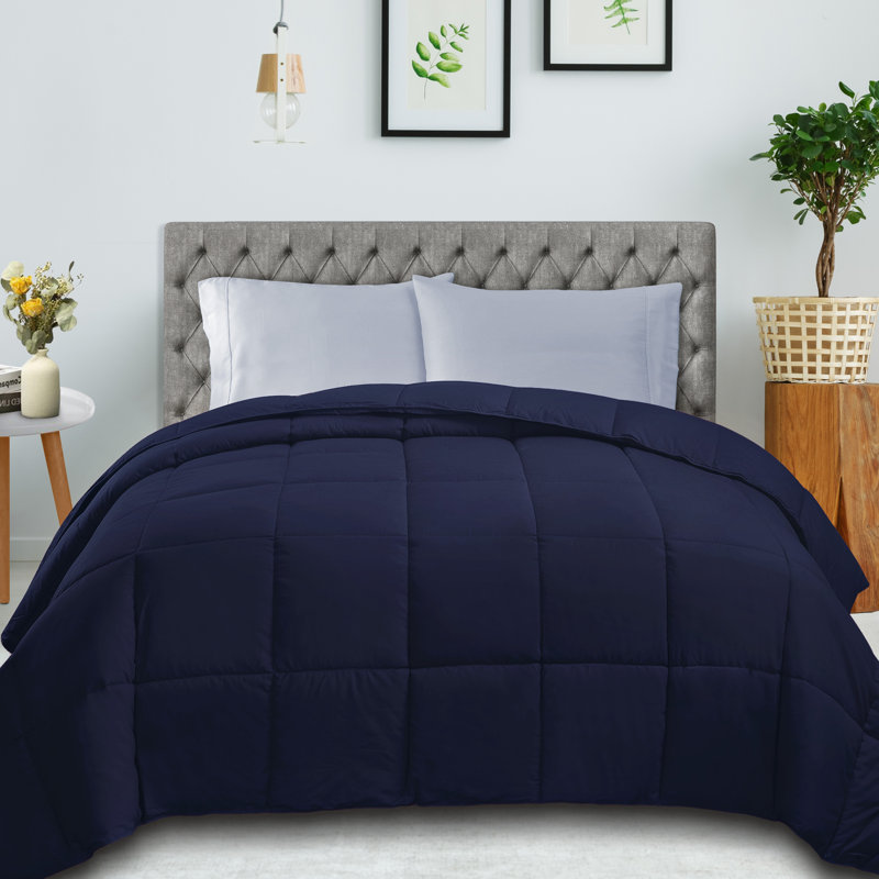 Édredon réversible en duvet synthétique hypoallergénique toutes saisons de poids moyen classique, Bleu marine