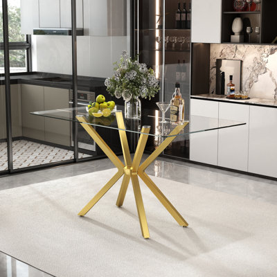 47.24" Modern Rectangular Glass Dining Table with Tempered Glass Top and Metal Legs - Contemporary Minimalist Design, Ideal for Dining Room, Kitchen, or Small Spaces 
